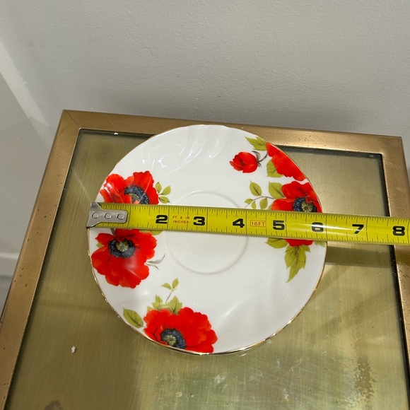 Limoges France Porcelain Tea Cup Saucer set Japan Red Flowers Poppies - Picture 4 of 8